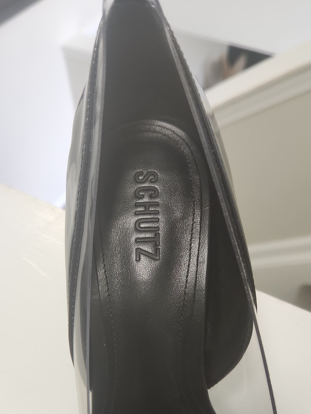 SCHUTZ Andie Black Patent Pointed-Toe Clear Panel Stiletto Heels Size 11/12 NWOT - Picture 8 of 10